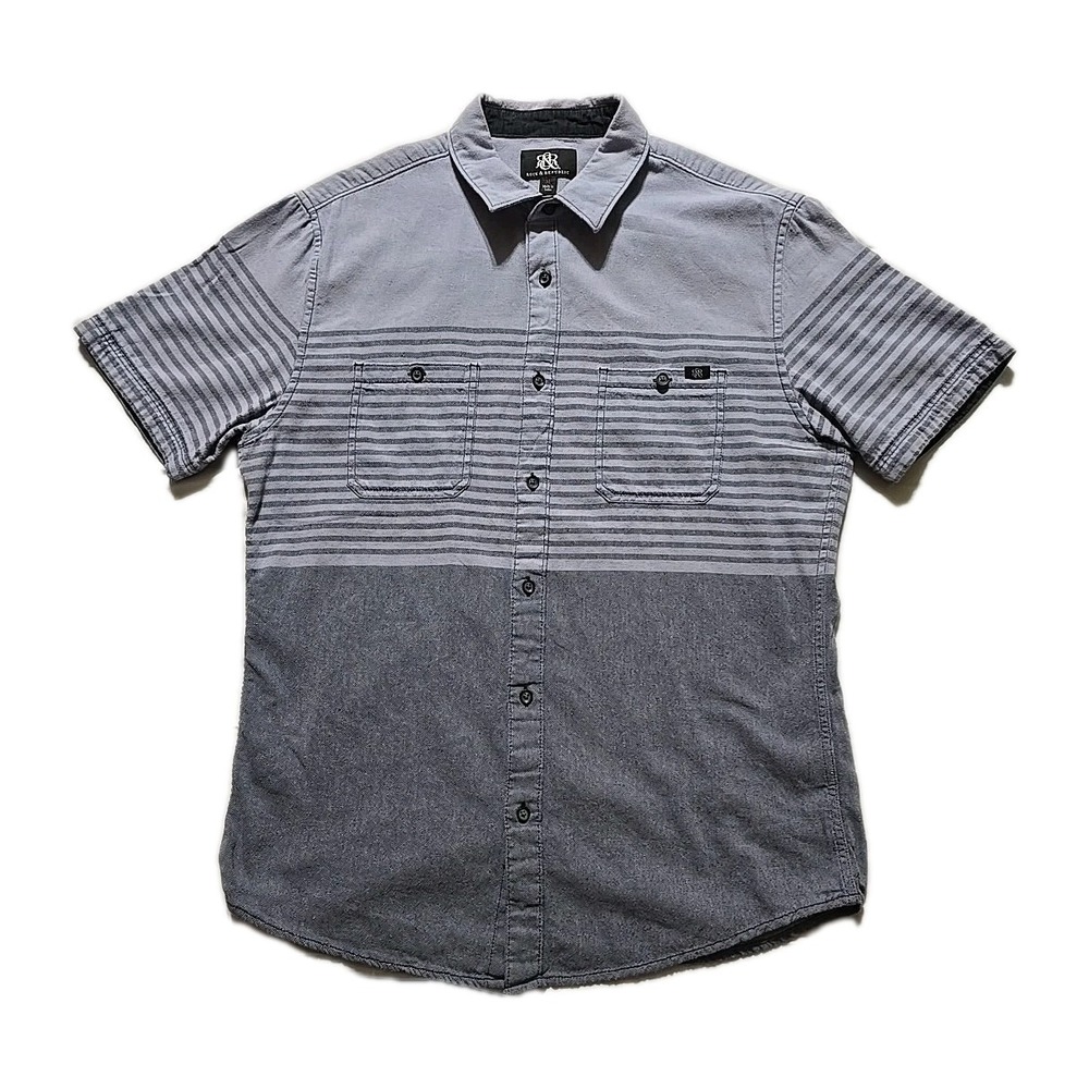 Mens Rock & Republic Gray Stripe Shirt  Medium Button‎ Down Short Sleeve